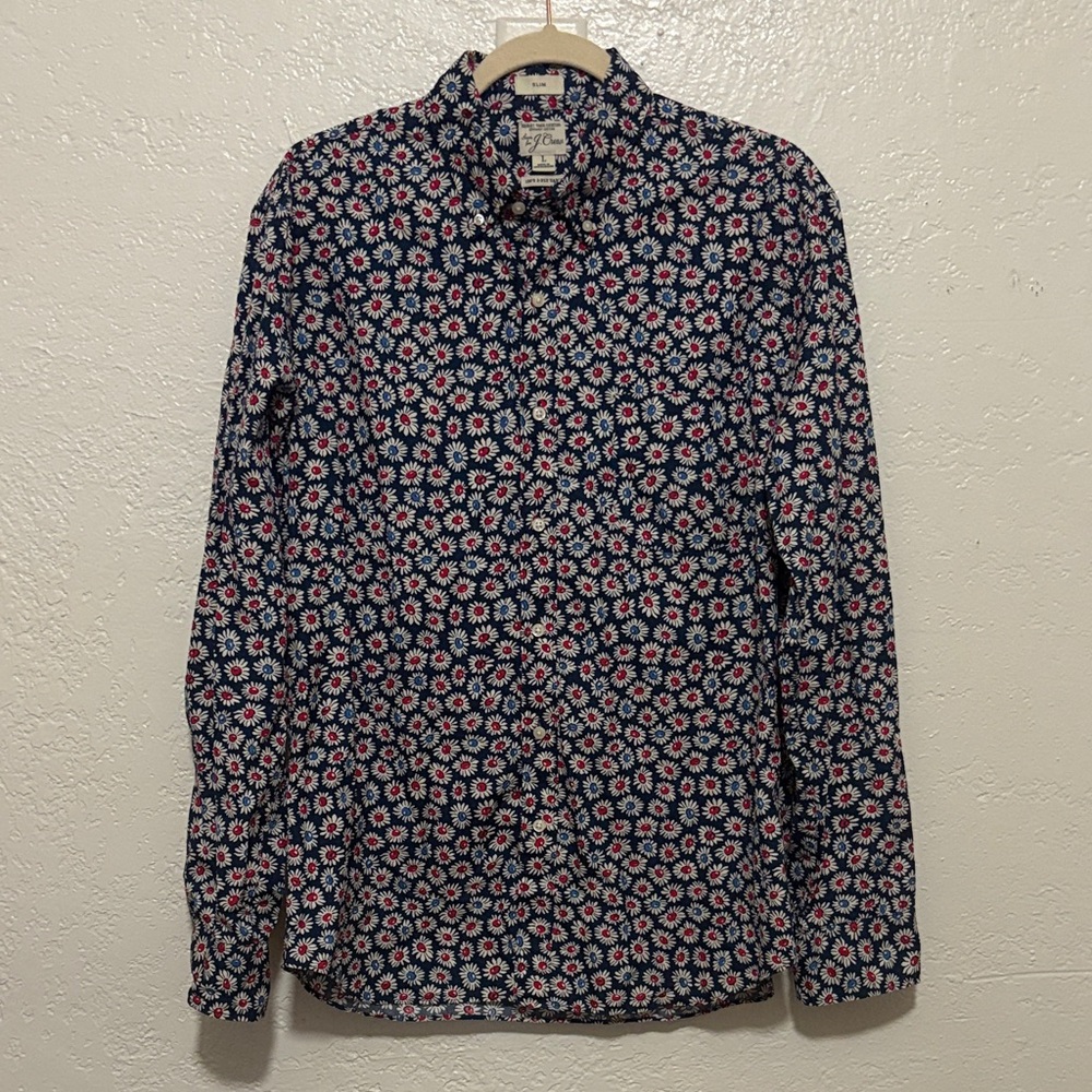 ππ§J. Crew 100% Cotton Floral Secret Wash Shirting Button Down Navy Shirt - Picture 3 of 7